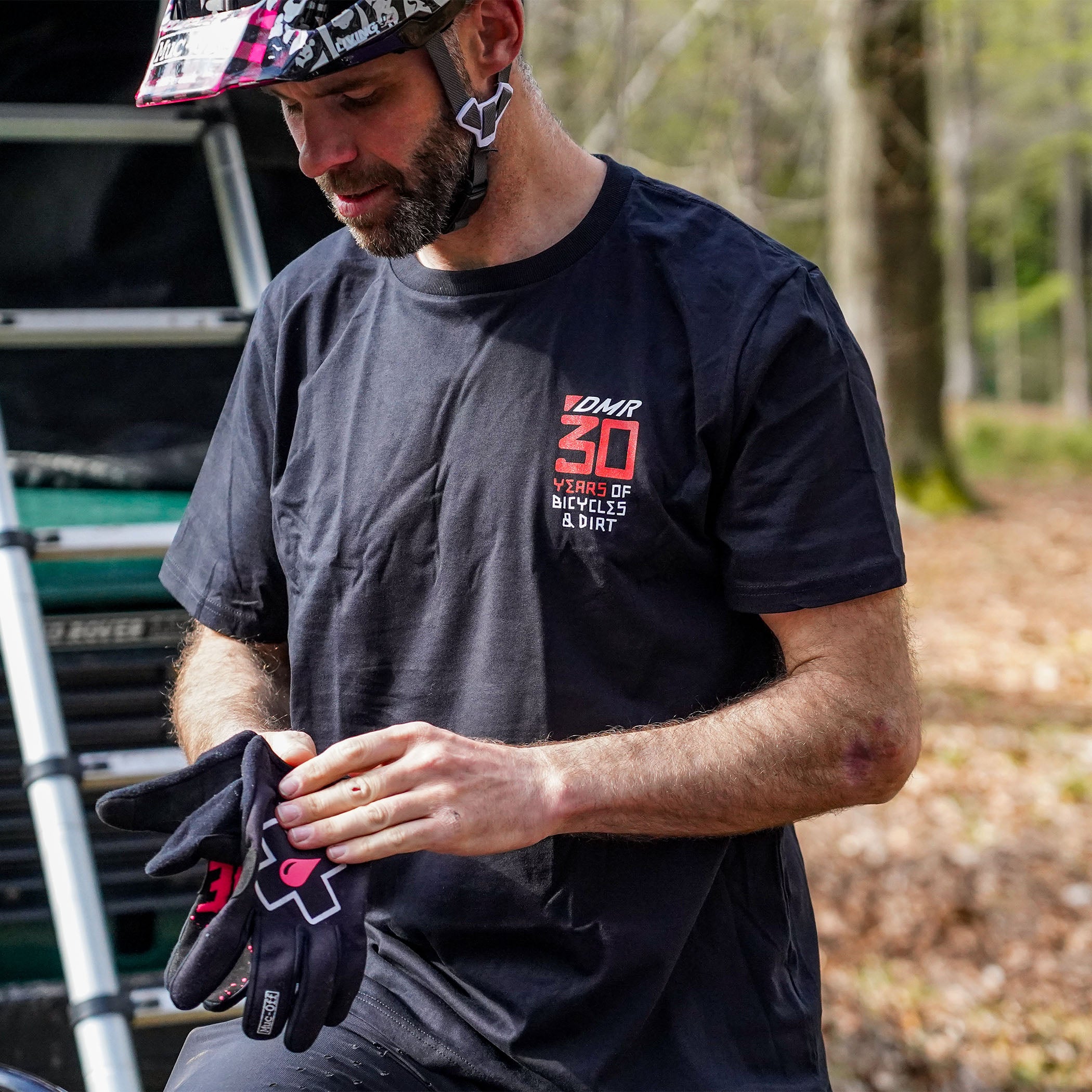 DMR Riders Ben Deakin wearing 30 year anniversary t-shirt