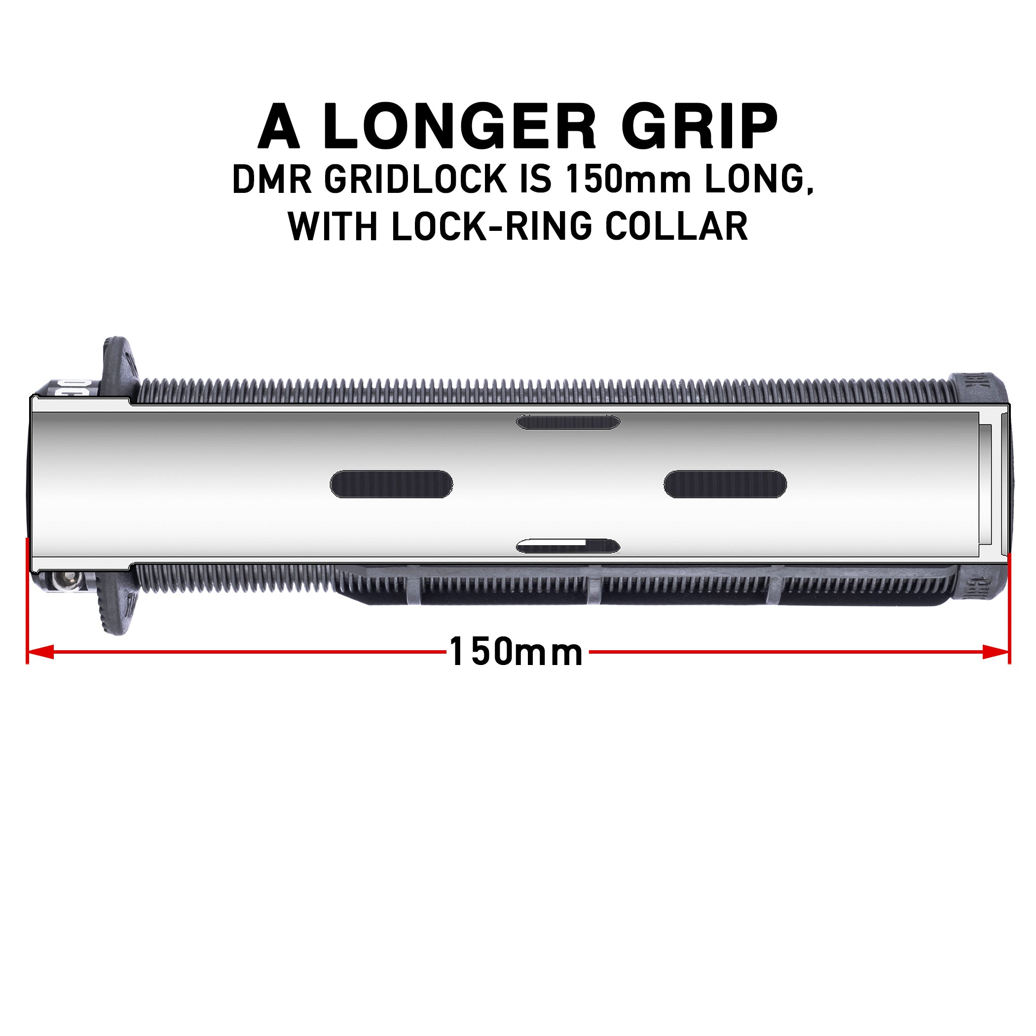 dmr gridlock lock-on grid lock grip in a colour on a white background, featuring text.