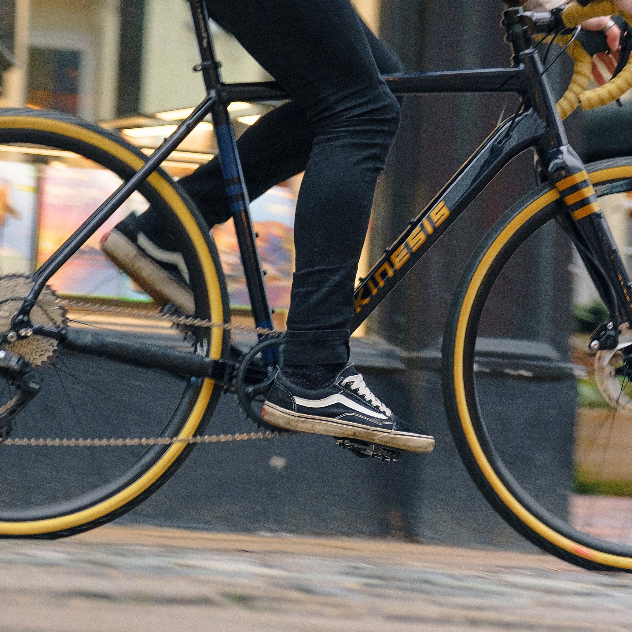 DMR Flat4 Pedal Grey Being Ridden on Kinesis Bike