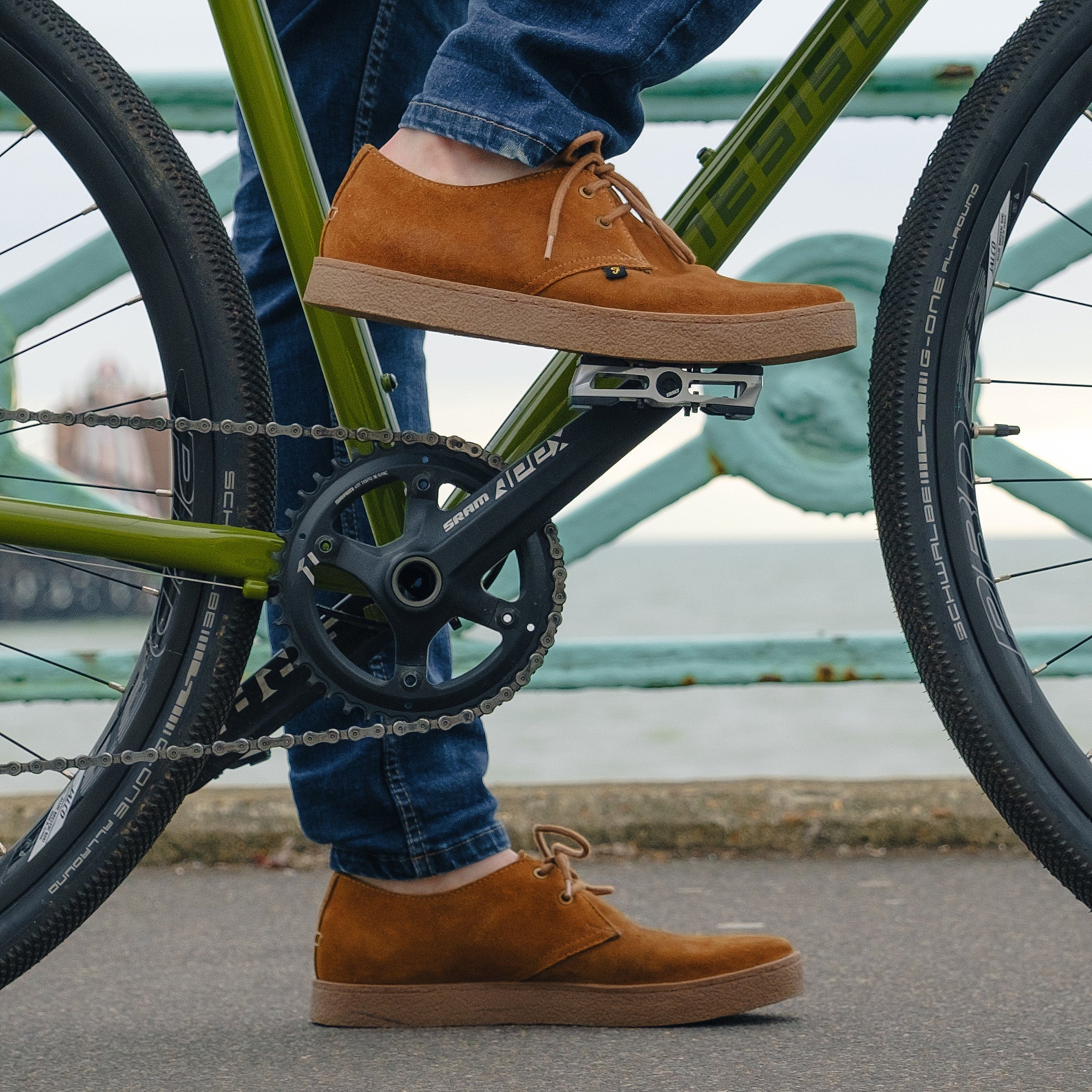 DMR Flat4 Pedal Grey Being Ridden on Kinesis Bike