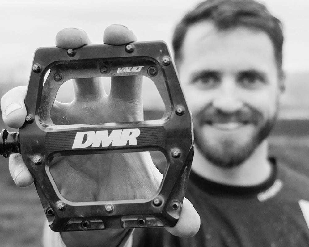 DMR Rider Tom Isted Holding a Pedal