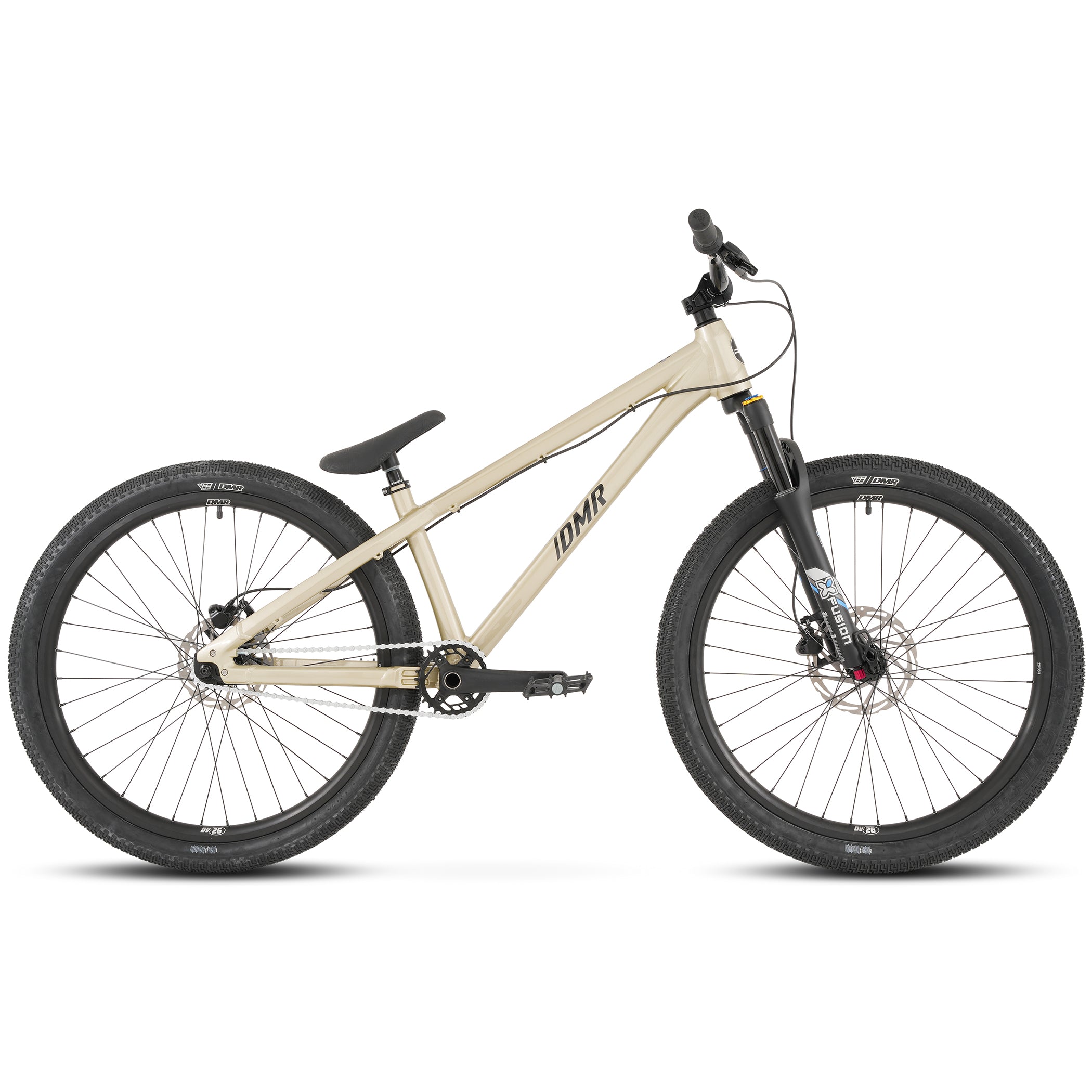 White bicycle with black components on a white background