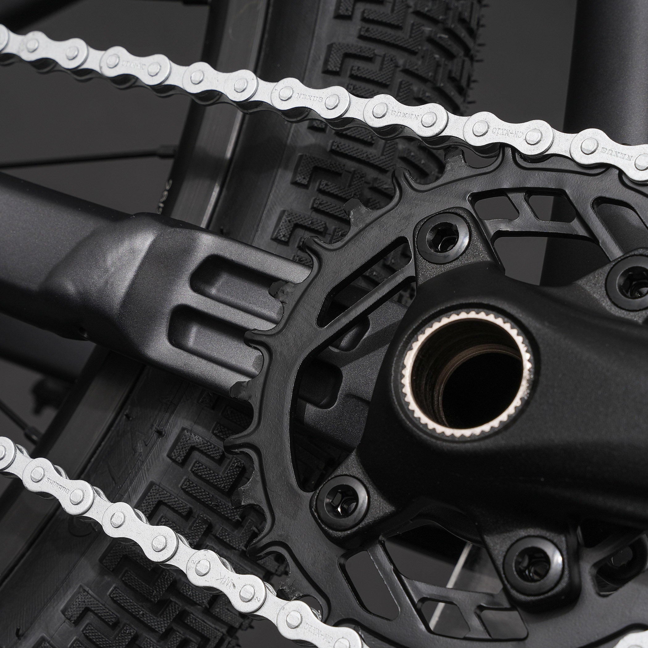 Close-up of the Rhythm yoke and chain drive