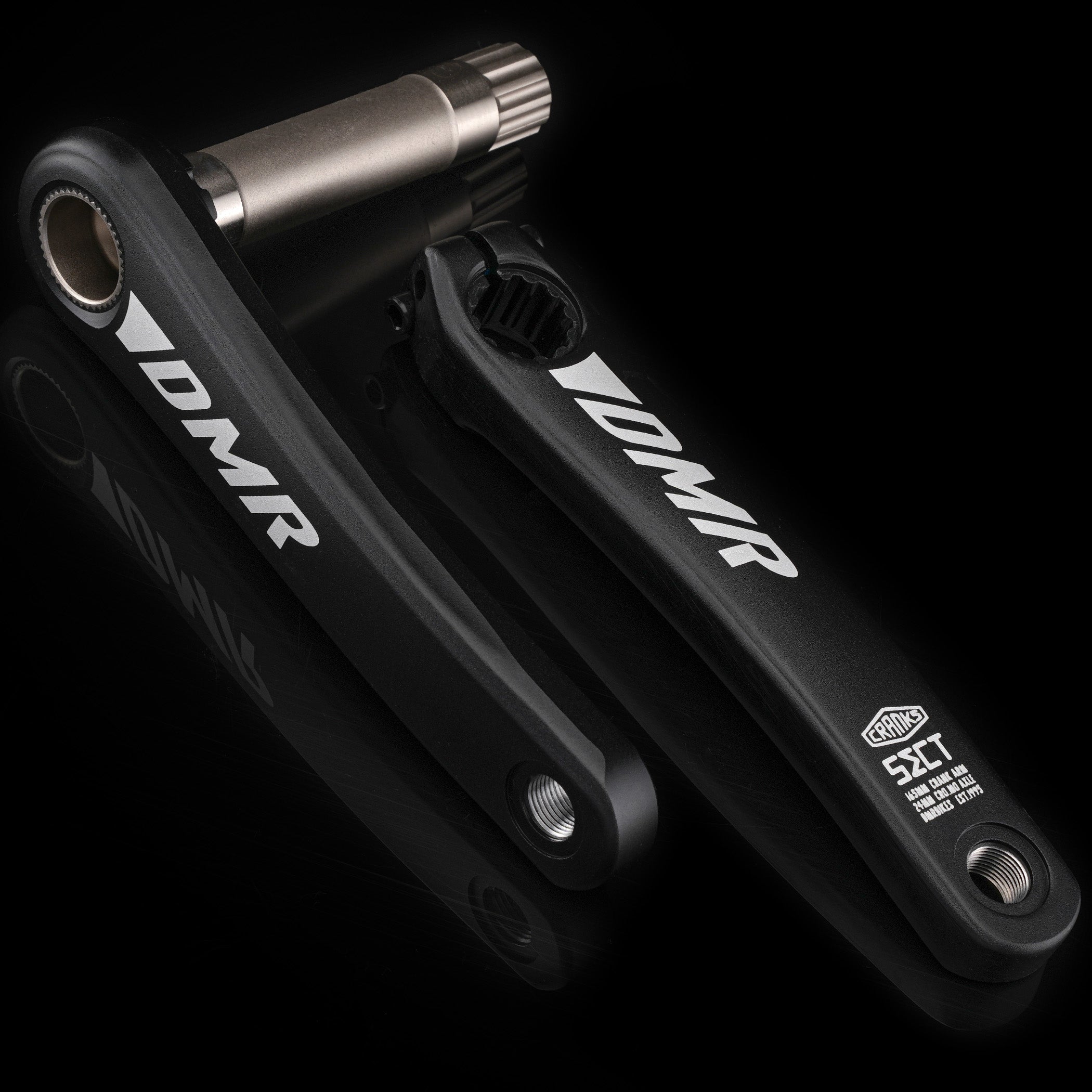 DMR Sect Cranks in Black, on a black background.