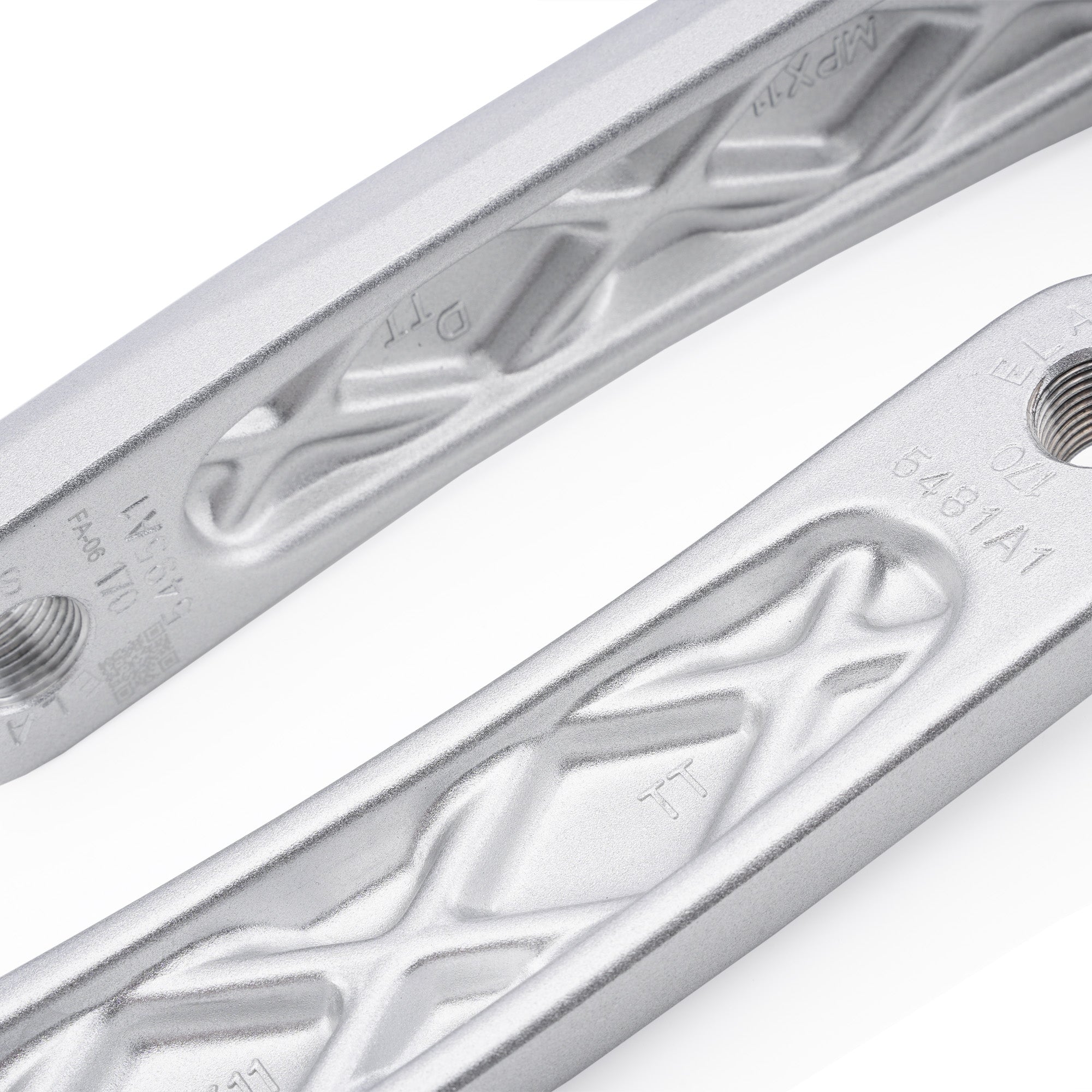 DMR Sect Cranks in Silver, on a white background.