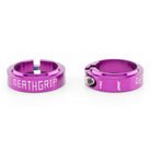 Two purple locking collar grip clamps with DMR Deathgrip 2 branding on a white background